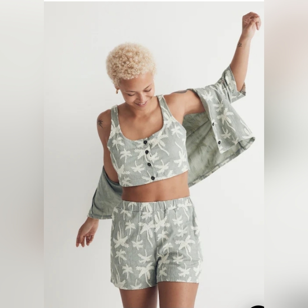 NWT Madewell Women's Sage Jacquard Square-Neck Button-Front Crop Tank Sz S - Picture 2 of 10